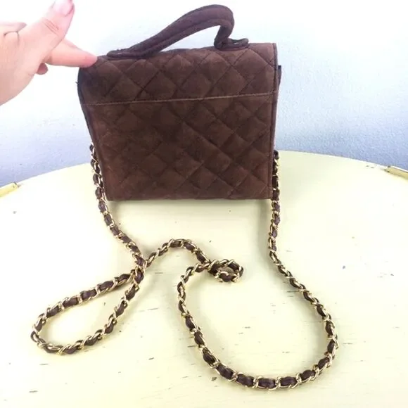 OS International Vintage Womens Quilted Suede Mini Crossbody Purse - Picture 8 of 12